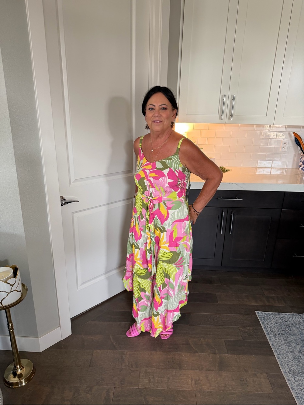 Vince Camuto Pink, Green & Yellow Floral Maxi Dress